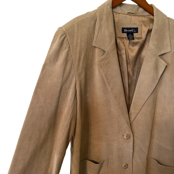 Denim & Co Vintage Tan Leatherher Perforated Button Front Jacket Womens 2X - Picture 4 of 5